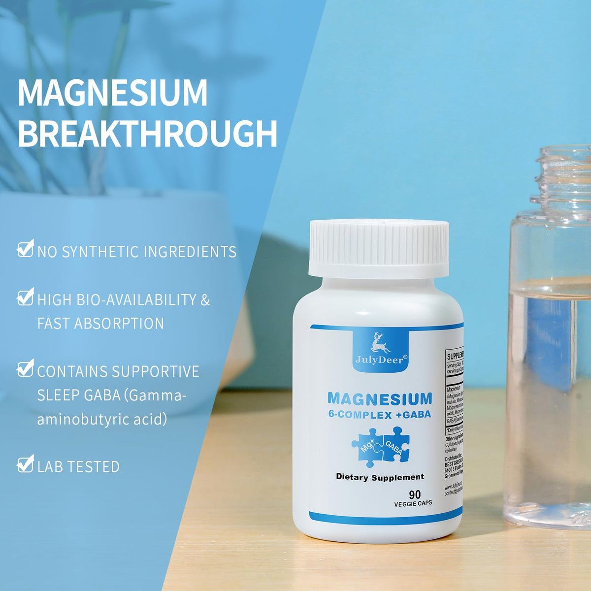 JulyDeer Sixfold Magnesium Complex | 350mg of Magnesium Glycinate, Malate, Citrate, Taurine, Oxide, Mg+ for Muscles,Nerves,& Energy, GABA Sleep Support | High Absorption | Vegan | 90 Capsules Risabou buy supplements Au