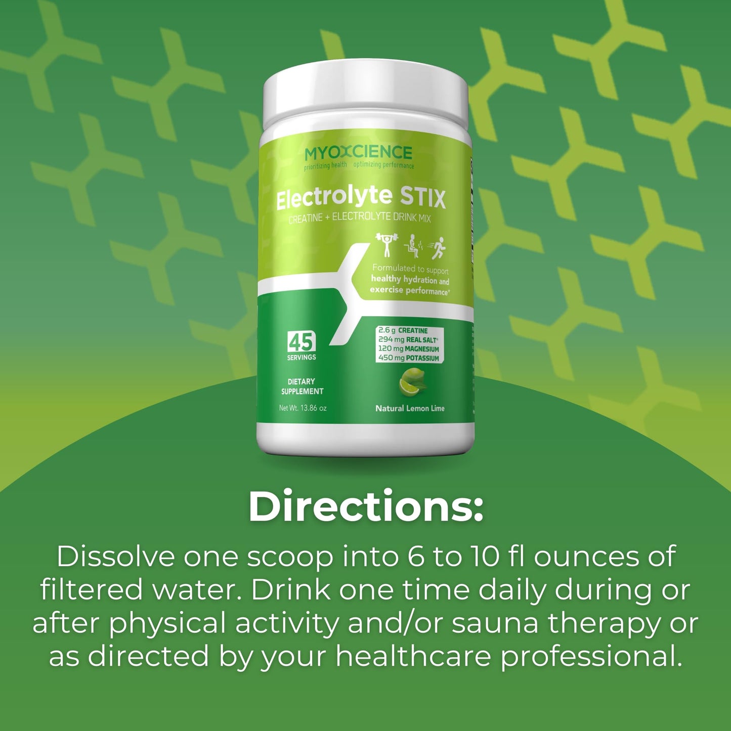 MYOXCIENCE Electrolyte STIX | Creatine Electrolyte Powder | Recovery from Exercise & Muscle Development w/Real Salt (Lemon Lime Flavor) (Jar 45 ct) MYOXCIENCE buy supplements Au