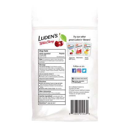 Luden's Sore Throat Relief Lozenges for Minor Everyday Irritation & Dry Mouth, Wild Cherry Flavored Drops, 30 Count