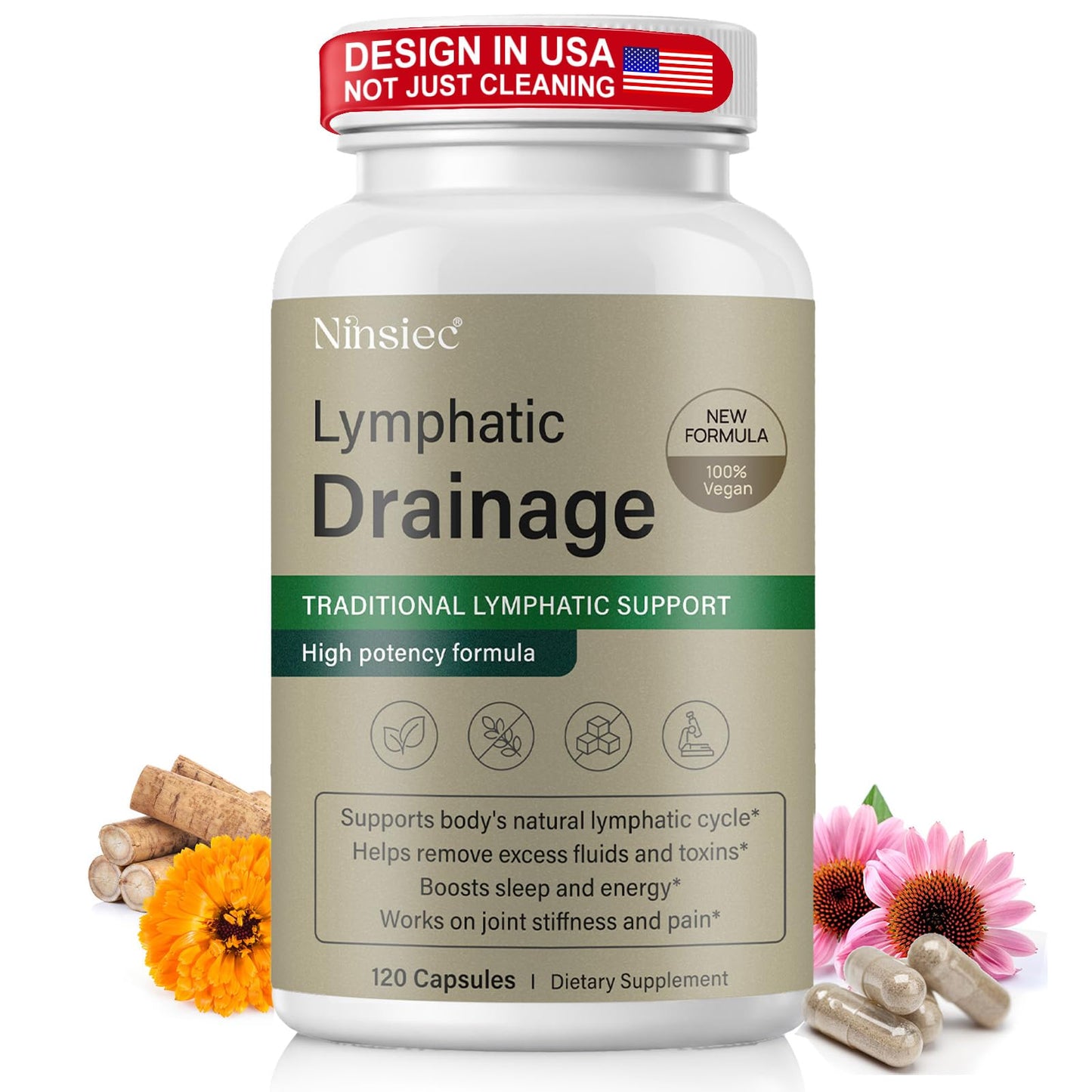 Ninsiec Lymphatic Drainage Supplements - Lymphatic Drainage Capsules for Immune Health,Supports Bloating & Daily Lymphatic Wellness, with Echinacea, Dandelion, and Burdock (120 Capsules) Ninsiec buy supplements Au