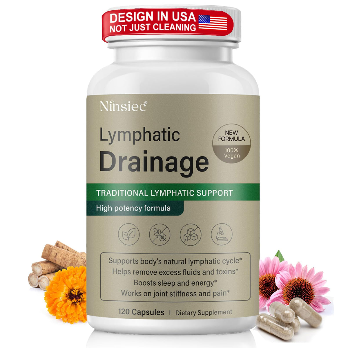 Ninsiec Lymphatic Drainage Supplements - Lymphatic Drainage Capsules for Immune Health,Supports Bloating & Daily Lymphatic Wellness, with Echinacea, Dandelion, and Burdock (120 Capsules) Ninsiec buy supplements Au