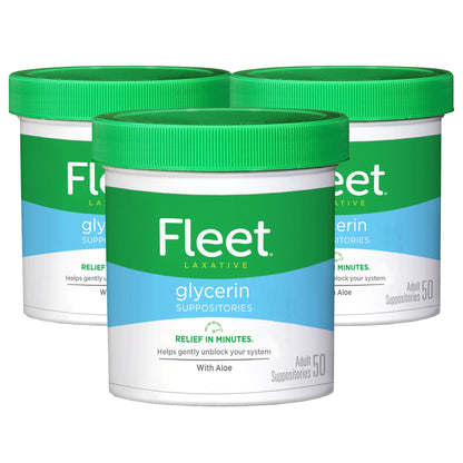 Fleet Glycerin Suppositories for Constipation Relief, Fast and Effective Stimulant-Free Laxative with Aloe Vera, 50 Count Jar, Pack of 3 Fleet buy supplements Au