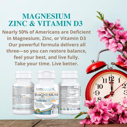 Kappa Nutrition Magnesium 4-in-1, 280mg Elemental Magnesium (Bisglycinate, Malate) + Zinc & Vitamin D3, Brain, Sleep, Energy, Muscle, Immune Support, 60 Vegan Capsules. KAPPA NUTRITION buy supplements Au