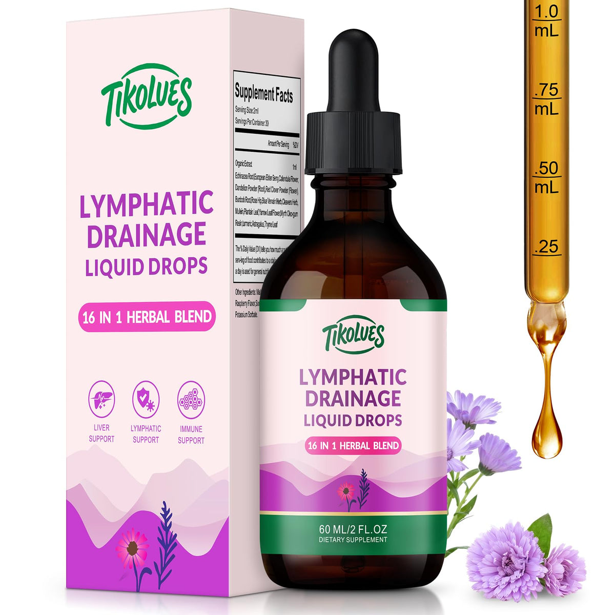 TIKOLUES Lymphatic Drainage Drops | Organic Lymphatic Cleanse Immune Support Supplement | Lymphatic Support with Echinacea & Elderberry | Herbal Blend | Non-GMO | 2 Fl Oz TIKOLUES buy supplements Au