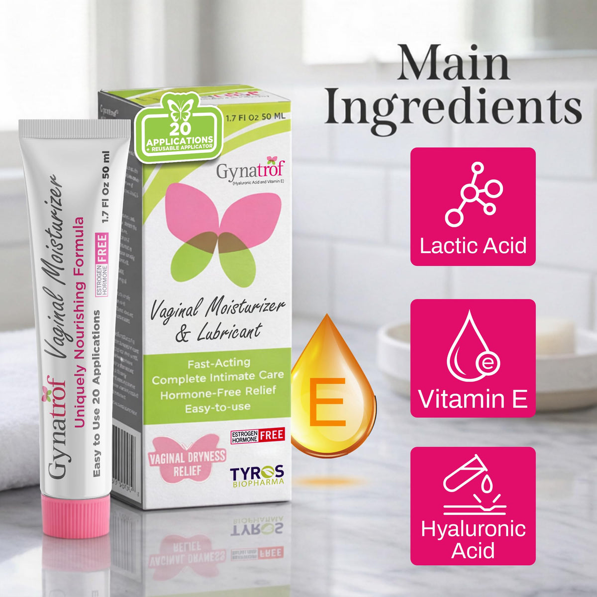 Gynatrof Vaginal Moisturizer, Long-Lasting for Vaginal Dryness & Irritation, Hormone-Free Hyaluronic Acid & Vitamin E Feminine Care, Daily Hydration For Intimate Feminine Care, 1.7 fl oz Gynatrof buy supplements Au