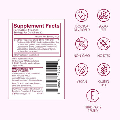 Love Wellness Good Girl Probiotics | Women’s Vaginal Health & pH Balance Supplement | 9-Strain Probiotic for Urinary Tract, Yeast, Odor & Immune Support | Gluten-Free (60-Day Supply) Love Wellness buy supplements Au