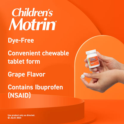 Motrin Children's Dye-Free Chewable Tablets with Ibuprofen, Kids' Fever Reducer & Pain Reliever for Sore Throat, Fever, Toothache & Pain Relief, Grape Flavor, 24 Ct Motrin buy supplements Au