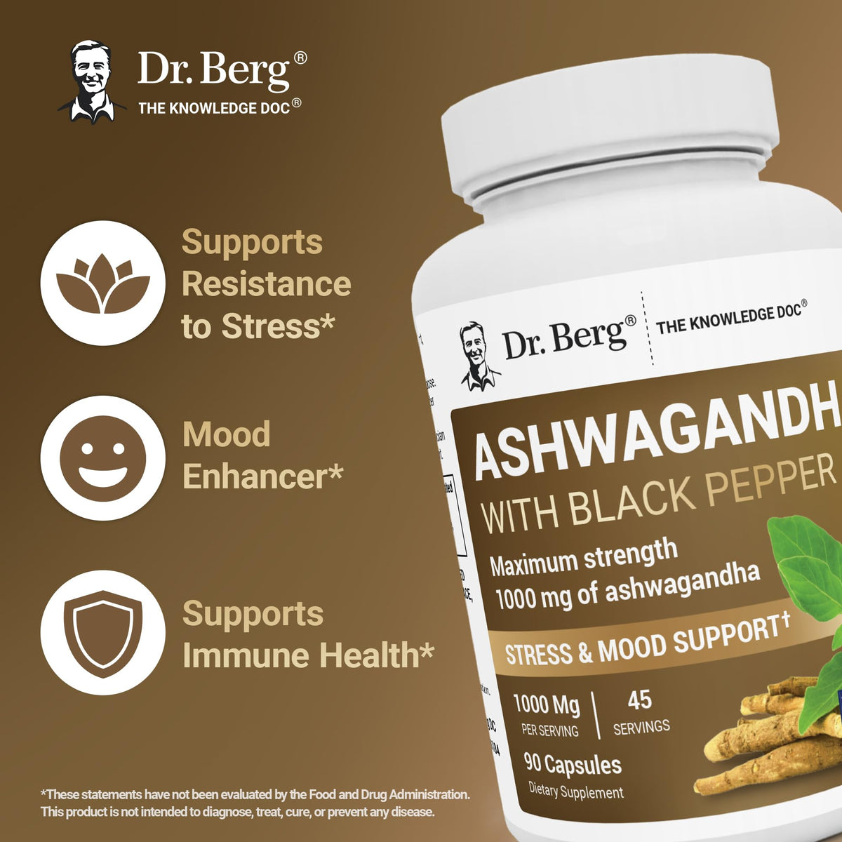Dr. Berg Ashwagandha Capsules 1000mg - Includes Ashwagandha Root with Black Pepper from Bioperine - Ashwagandha Supplements 90 Capsules Dr. Berg NutritionalsBuy Supplements Australia