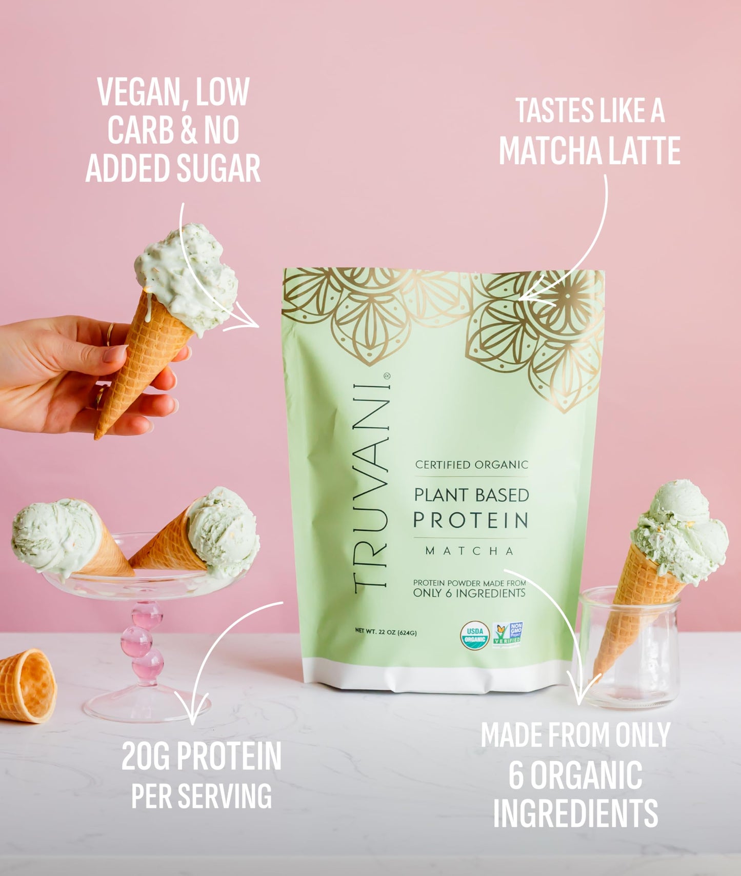 Truvani Organic Plant Based Protein Powder | Vanilla | 1 Serving | Vegan | 20g Pea Protein | Keto | Gluten & Dairy Free | Low Carb | No Added Sugar