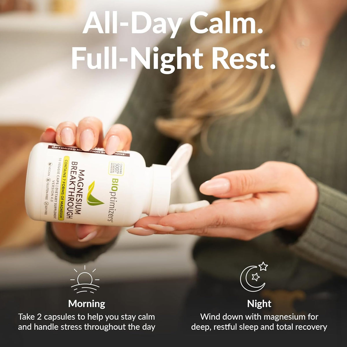 BIOptimizers Magnesium Breakthrough Supplement with 500mg - 7 Forms of Magnesium: Glycinate, Malate, Citrate, and More - Natural Support for Sleep and Cognitive Function -30 Capsules- Calming Vitamins BIOptimizers buy supplements Au