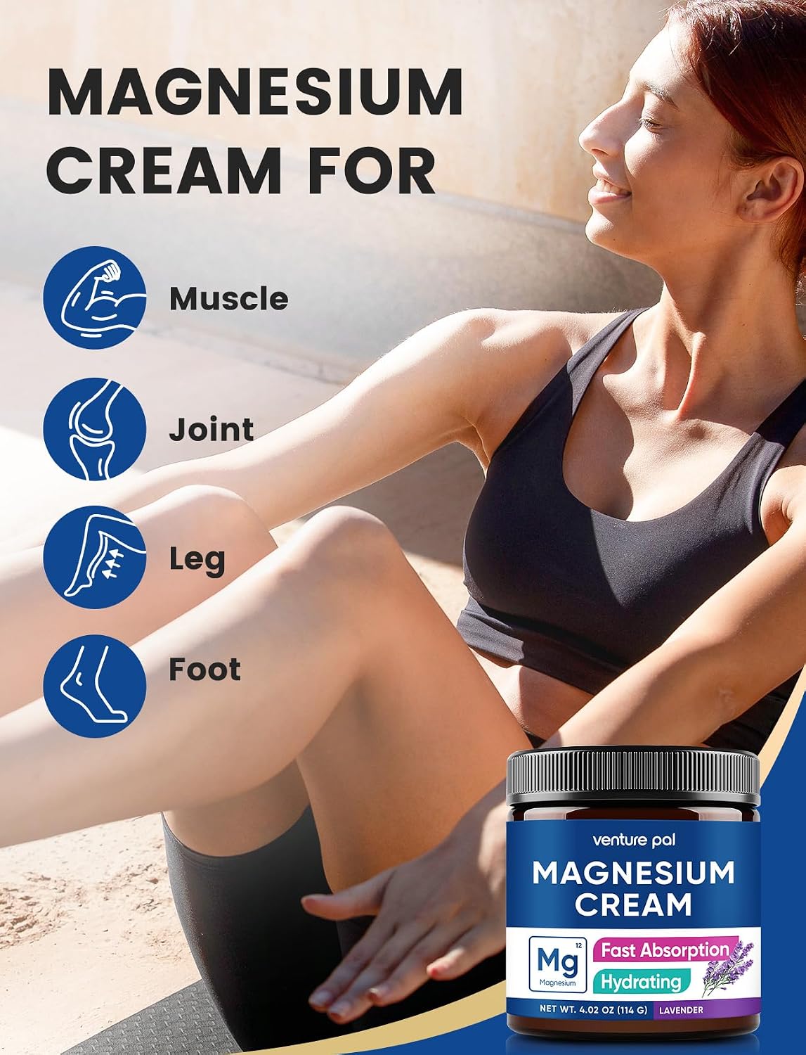 Venture Pal Magnesium Cream & Lotion Lightweight Moisturizing Lotion for Legs & Feet – Safe for Kids – Gifts For Women