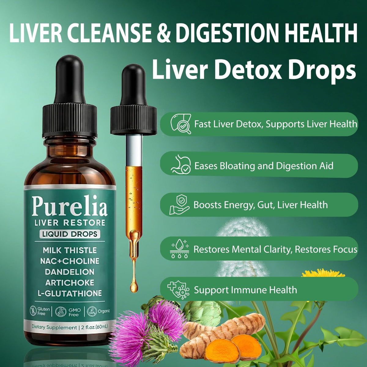 SCEZROB Purelia Liver Restore Drops – Complete Liver Detox Support Supplement with Milk Thistle, Dandelion & L-Glutathione for Liver Cleanse & Digestion Aid Health, 2 Fl Oz (1) SCEZROB buy supplements Au