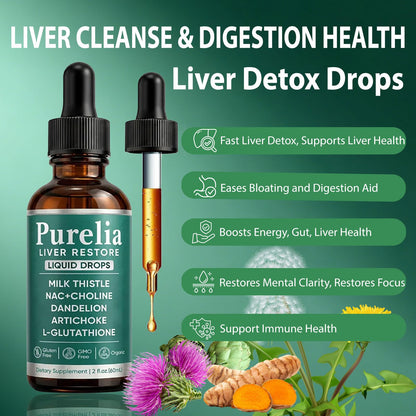 SCEZROB Purelia Liver Restore Drops – Complete Liver Detox Support Supplement with Milk Thistle, Dandelion & L-Glutathione for Liver Cleanse & Digestion Aid Health, 2 Fl Oz (1) SCEZROB buy supplements Au