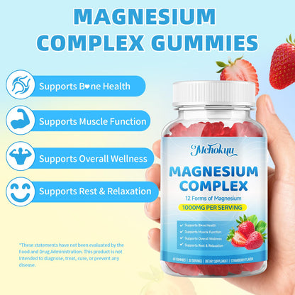 Magnesium Complex Gummies 1000mg | 12-in-1 Magnesium Complex Supplement with Glycinate, Citrate, Malate & Taurate Supports Muscle Function, Bone Health, Rest & Relaxation – Strawberry Flavor, 60 Count Mchokuu buy supplements Au