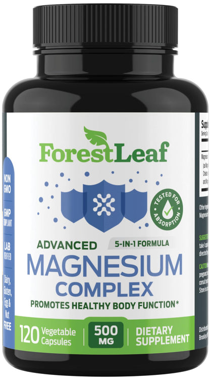 ForestLeaf Magnesium Complex for Women and Men - 500mg Magnesium Supplement for Sleep - 5-in-1 Chelated Magnesium Citrate, Bisglycinate, Malate, Taurate, Oxide (120 Ct) ForestLeaf buy supplements Au