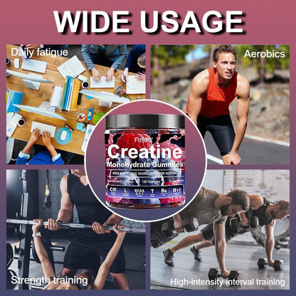 Creatine Monohydrate Gummies 5000mg with L-Carnitine, 120 Count | Containing Taurine for Women & Men, Build Muscle, Boost Energy, Faster Recovery, Sugar Free, Vegan, Raspberry & Blackberry