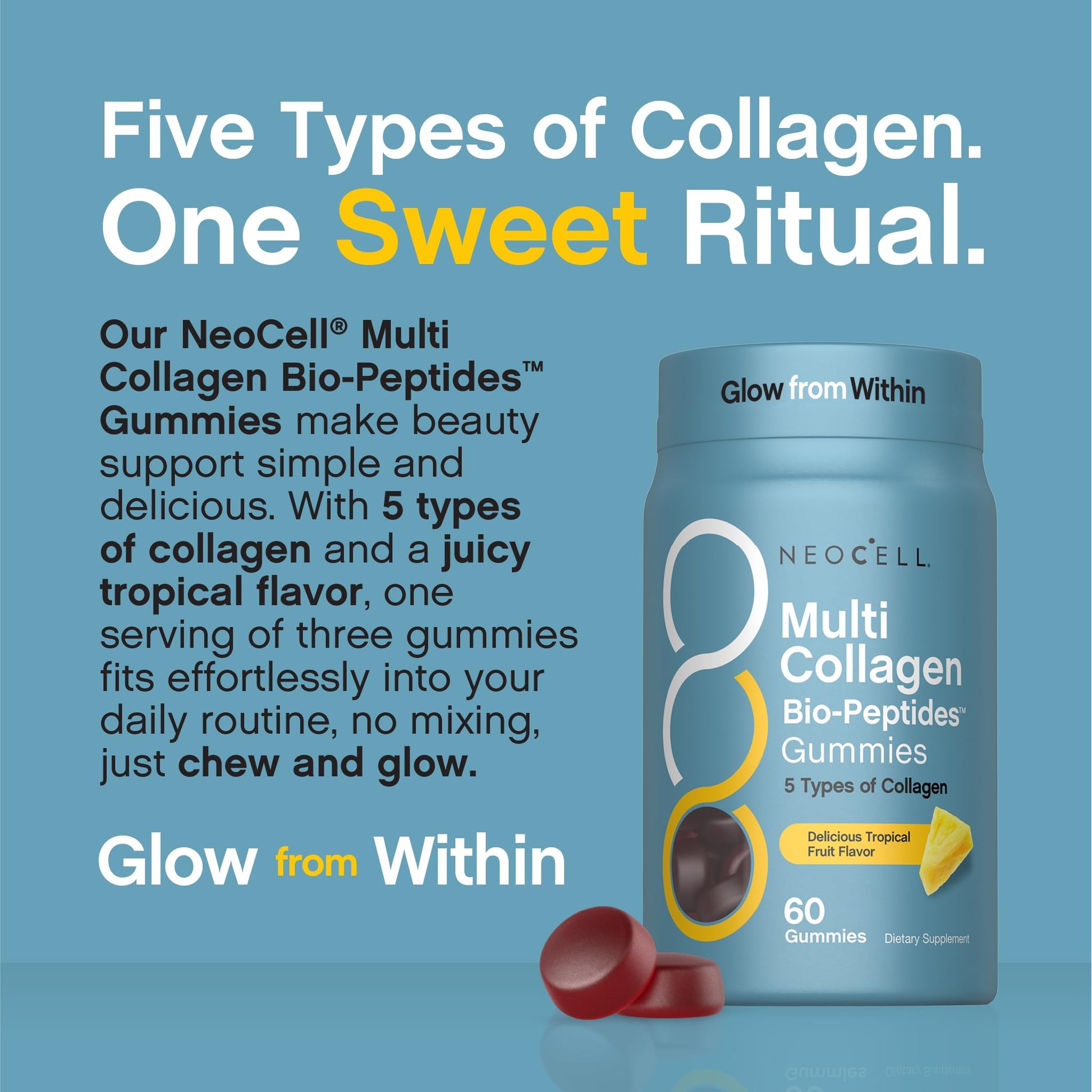 NeoCell Multi Collagen Bio-Peptides Gummies | 60 ct | Tropical Flavor | Type I, II, III, V, X | Advanced BioActive Formula NeoCell buy supplements Au