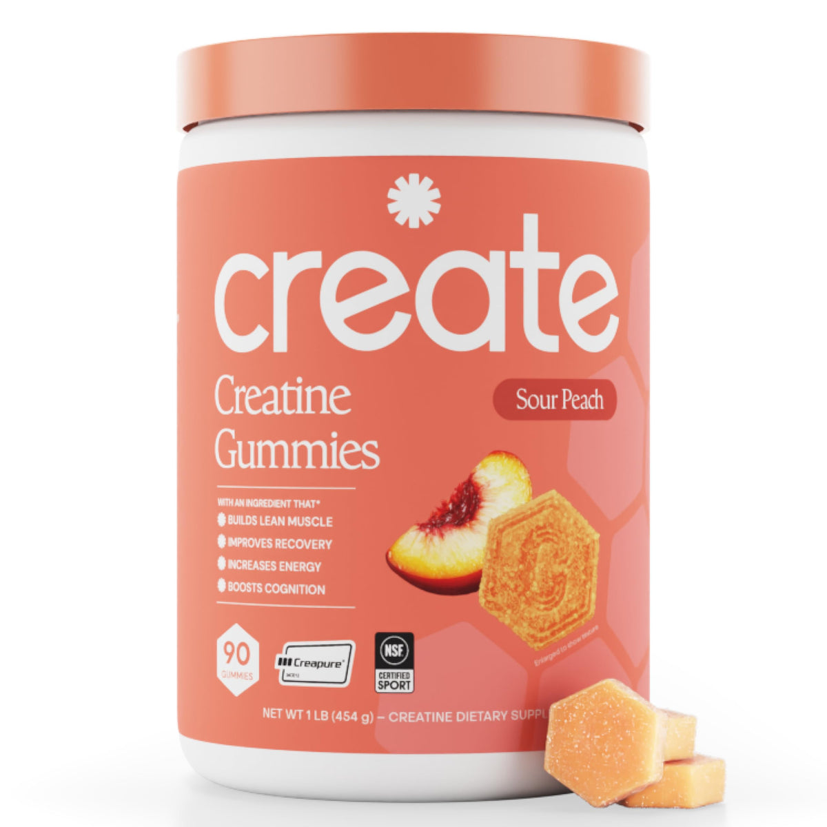 Create Creatine Monohydrate Gummies for Men & Women, Boost Focus, Strength, and Endurance, Anti-Melting Formula, Vegan, Gluten-Free, Non-GMO, 1.5g of Creatine per Gummy (Sour Peach) Create buy supplements Au