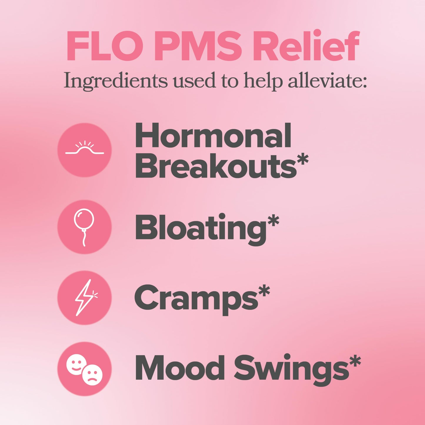 FLO PMS for Hormonal Breakouts, Bloating, Cramps, & Mood – 30-Day Supply