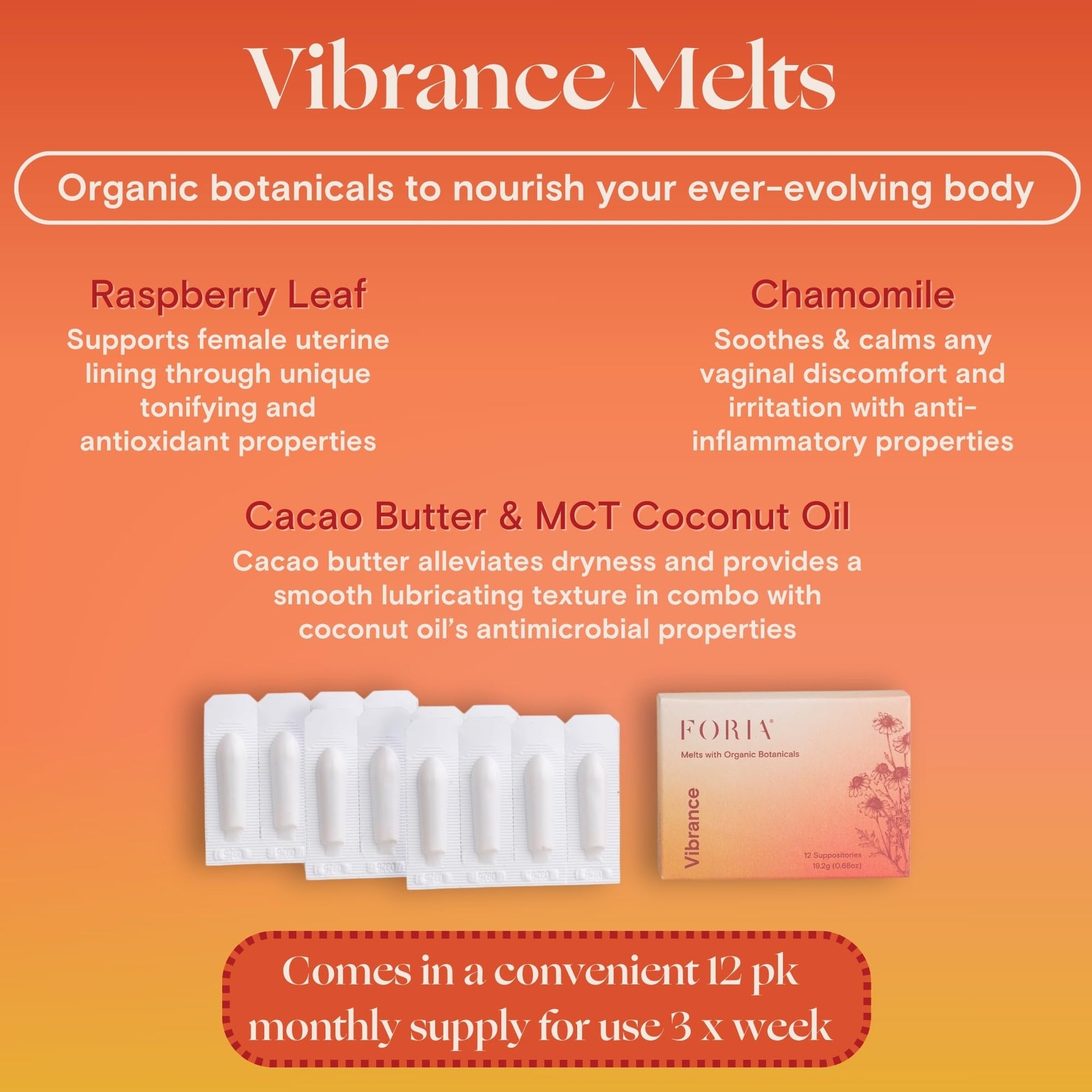 FORIA Vibrance Melts - Organic, Fragrance- Free, Natural Moisturizing Vaginal Suppositories - 12 Count FORIA buy supplements Au