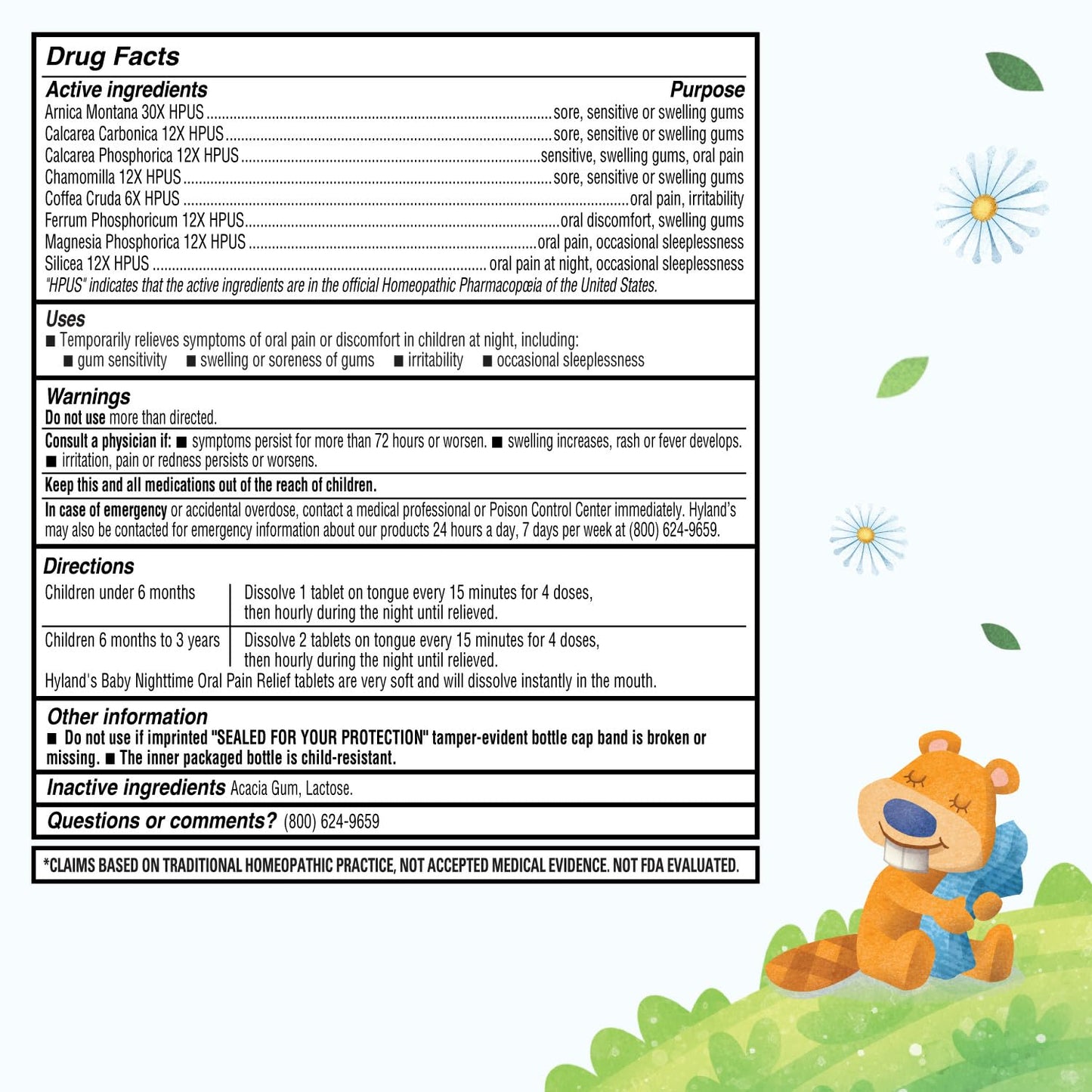Hyland's Baby Nighttime Oral Pain Relief Tablets - 125-Count, Up to 62 Doses - Baby and Toddler Soothing Tablets with Chamomile for Discomfort, Irritability & Swelling