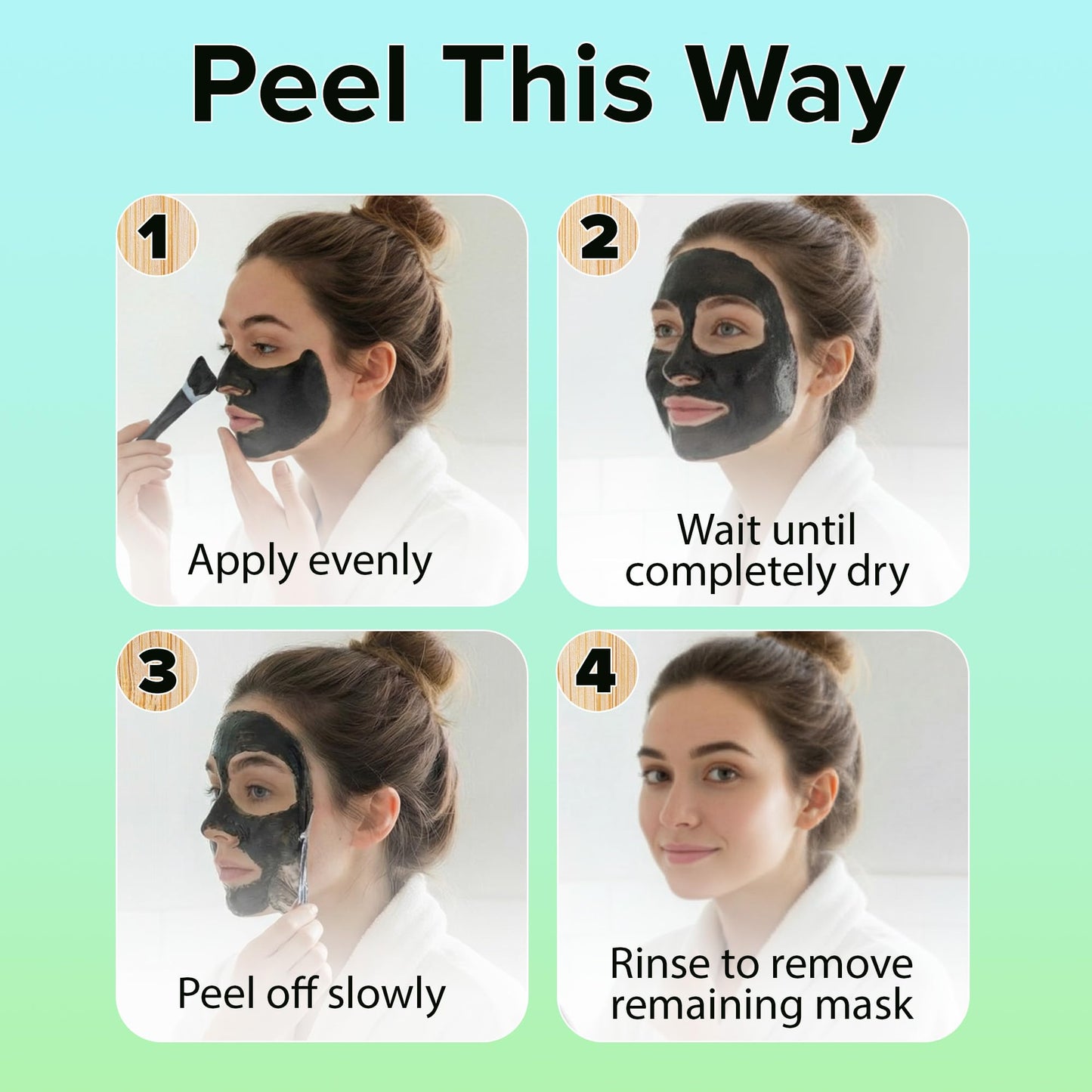 Ebanel Charcoal Peel Off Face Mask Applicator Set, Deep Pore Cleansing Minimizer Blackhead Remover with Niacinamide, Hyaluronic Acid, Vitamin C, Green Tea, Deep Cleanse Black Masks Peel Off Gel Mask