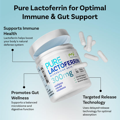 Lactoferrin 300mg Delayed Release Capsules - MyImmunity Premium Immune Support Supplement with Iron Absorption - Freeze Dried, Non-GMO, Gluten Free, Vegetarian - 30 Count (1 Month Supply) MyImmunity buy supplements Au
