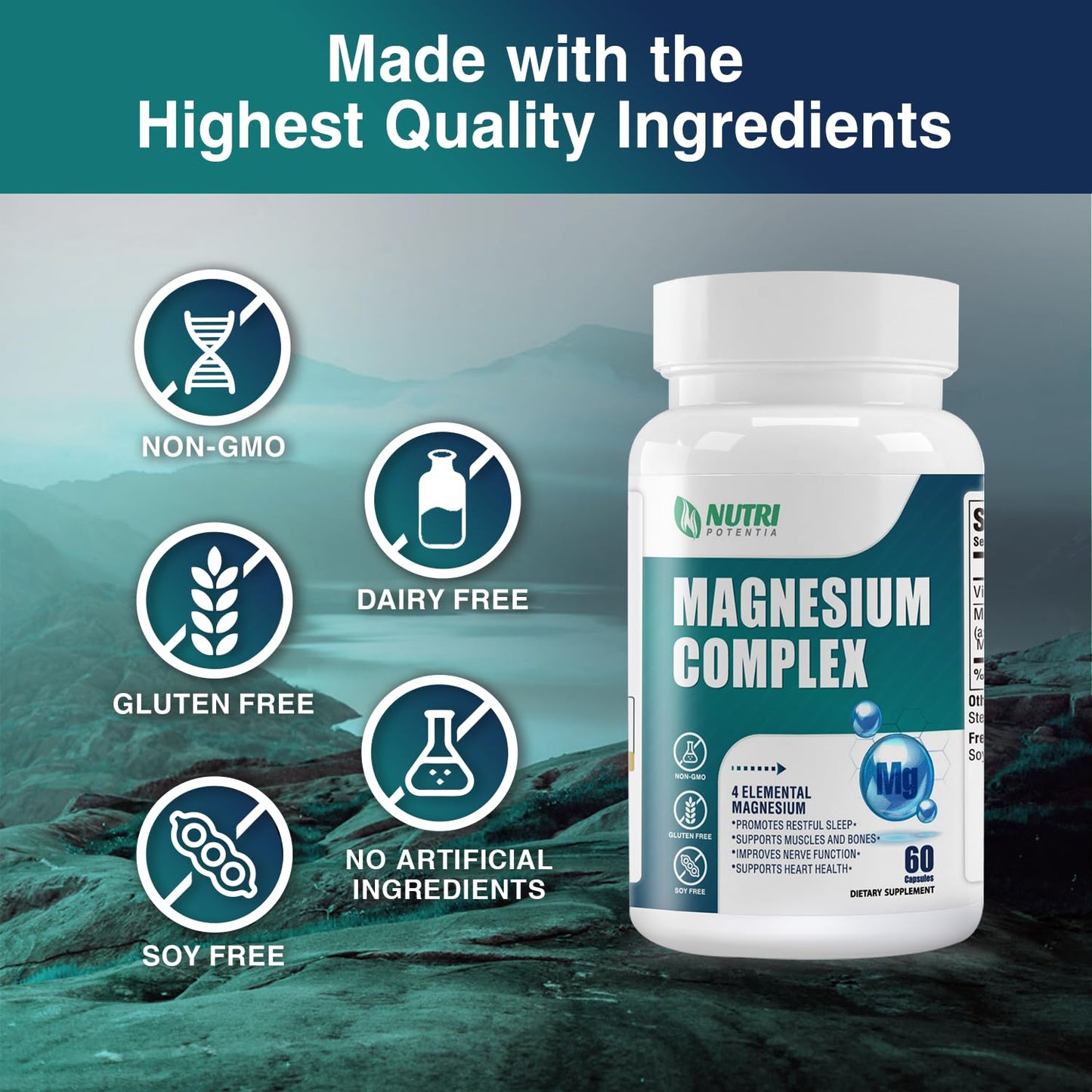 Magnesium Complex for Women&Men,With Glycinate Malate Citrate Taurate.Support for Sleep,Stress Relief,Cognitive Function,Magnesium Supplement 500mg,Third-Party Tested(Made & Tested in USA)-60 Capsules NUTRI POTENTIA buy supplements Au