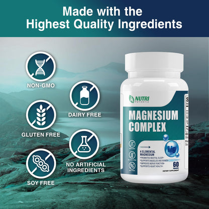 Magnesium Complex for Women&Men,With Glycinate Malate Citrate Taurate.Support for Sleep,Stress Relief,Cognitive Function,Magnesium Supplement 500mg,Third-Party Tested(Made & Tested in USA)-60 Capsules NUTRI POTENTIA buy supplements Au