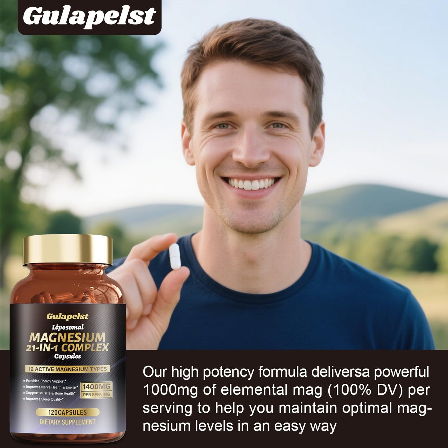 21 in 1 Liposomal 1400mg Magnesium Complex (Citrate, Glycinate, Malate etc) Capsule - 12 Active Types Magnesium with Vitamin D3, B6, B12, C, Ashwagandha & CoQ10 for Women & Men
