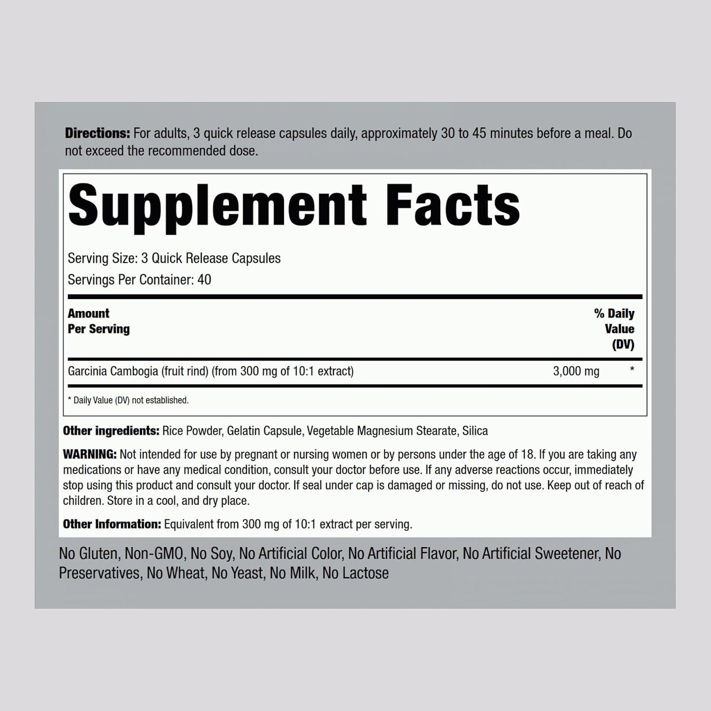 Piping Rock Garcinia Cambogia Extract Capsules | 120 Count | Concentrated Pills | Non-GMO, Gluten Free Supplement