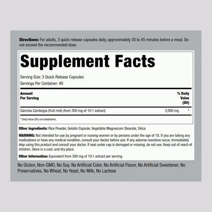 Piping Rock Garcinia Cambogia Extract Capsules | 120 Count | Concentrated Pills | Non-GMO, Gluten Free Supplement