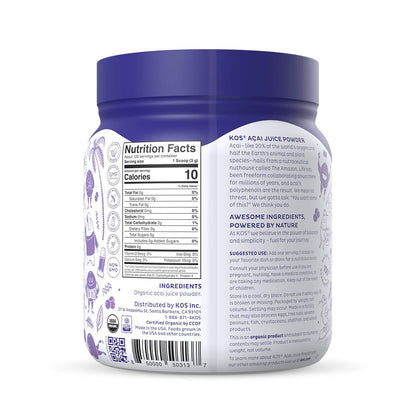 KOS Organic Acai Juice Powder - USDA Certified Organic, Plant Based Superfood Antioxidants, Superberry from Brazil, Great for Smoothies and Bowls, 0g Sugar, Vegan, Gluten-Free, Non-GMO - 120 Servings KOS buy supplements Au