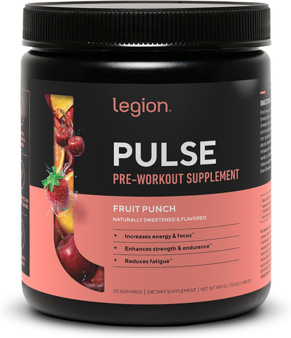 LEGION Pre Workout Creatine Bundle – Pulse Natural Pre Workout (Fruit Punch) + Creatine Monohydrate Gummies – Energy, Strength, Focus & Muscle Recovery Stack – 30 Servings Each