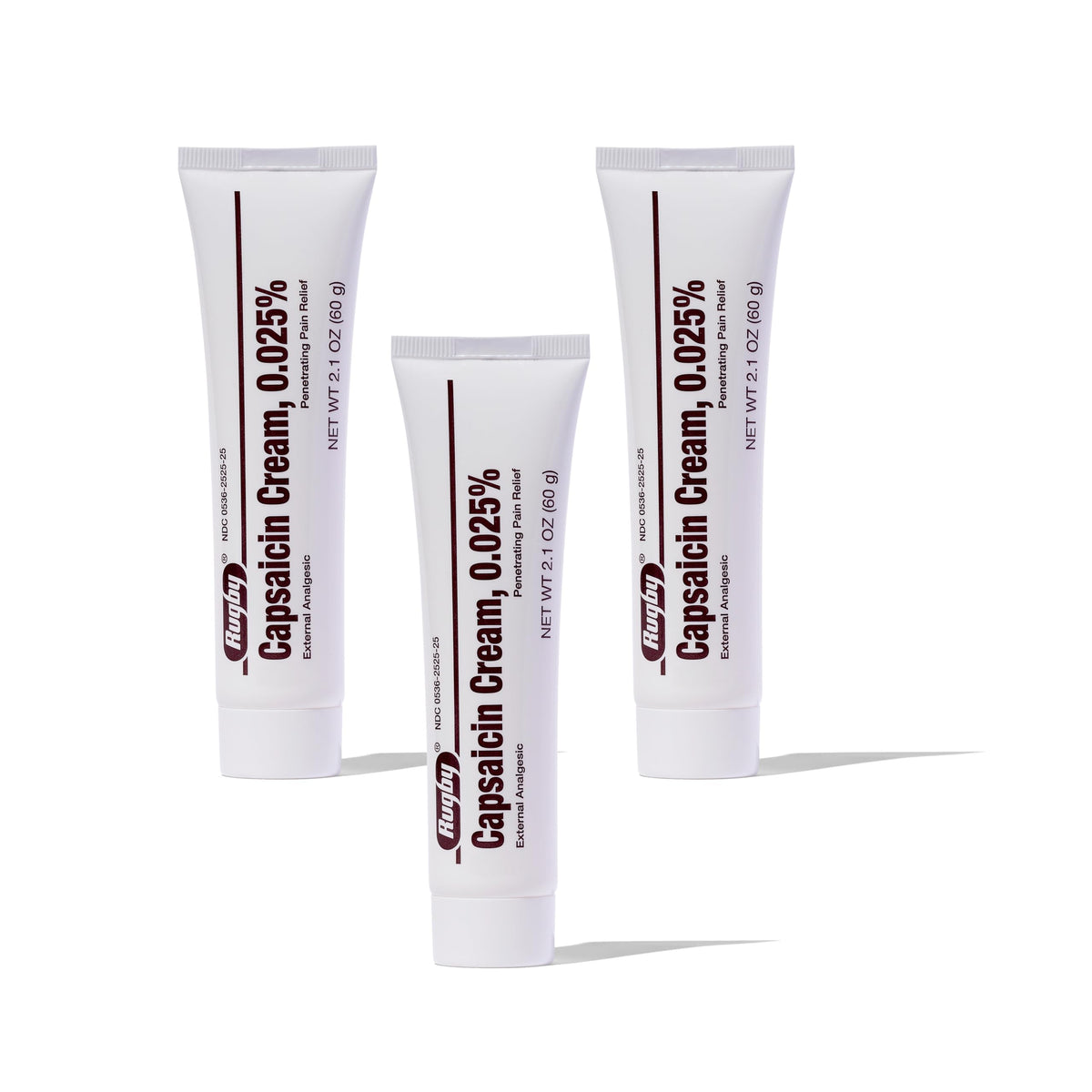 Rugby Capsaicin 0.025% Cream for Penetrating Pain Relief - 2.1 Oz (60g) (3 Pack) RUGBY LABORATORIESBuy Supplements Australia