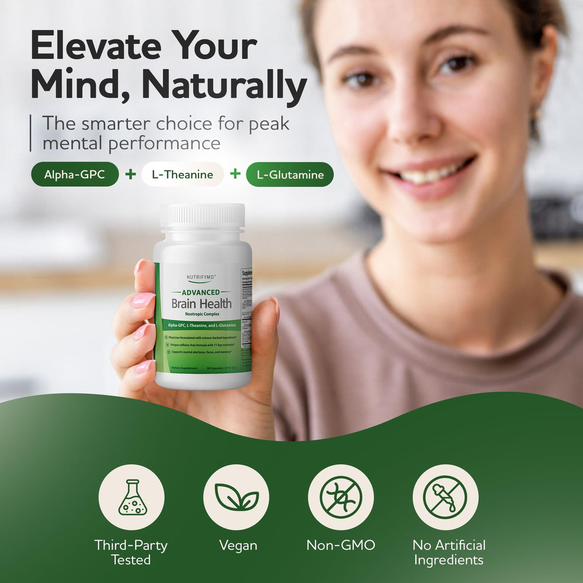 Advanced Brain Health Supplement with Alpha GPC, L-Theanine, L-Glutamine for Memory and Focus - 90 Capsules NutrifyMDBuy Supplements Australia