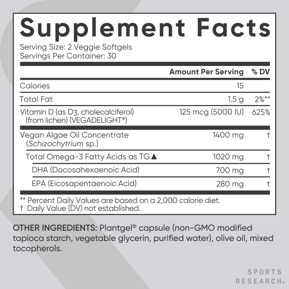 Sports Research Vegan Omega-3 with Vitamin D3 Softgels - 1020mg Omega-3 & 5000iu D3 Supplement - Fish Oil Alternative with Vitamin D Plant-Based Support from Algae Oil - 60 Veggie Softgels for Adults Sports Research buy supplements Au