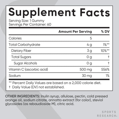Sports Research­® Vitamin C Gummies | 500 mg Vitamin C | Sugar Free, Gelatin Free, Vegan Certified & Non-GMO Tested | Immune & Antioxidant Support 60 Gummies Sports Research buy supplements Au