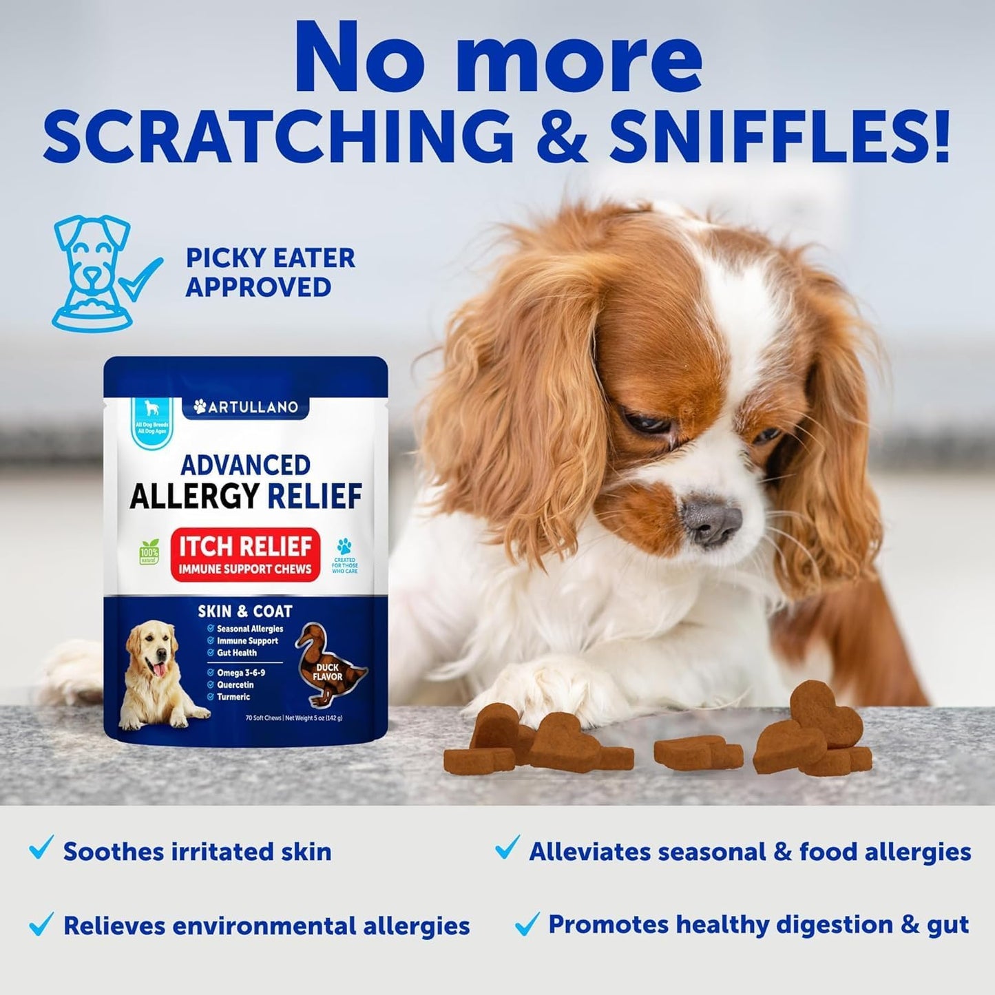 Dog Allergy Relief Chews - Itching Skin Relief for Dogs - Fish Oil - Omega 3 - Seasonal Allergies Pills - Skin & Coat, Anti Itch,Hot Spots Treatment - Canine Immune Health Supplement - 120 Soft Treats