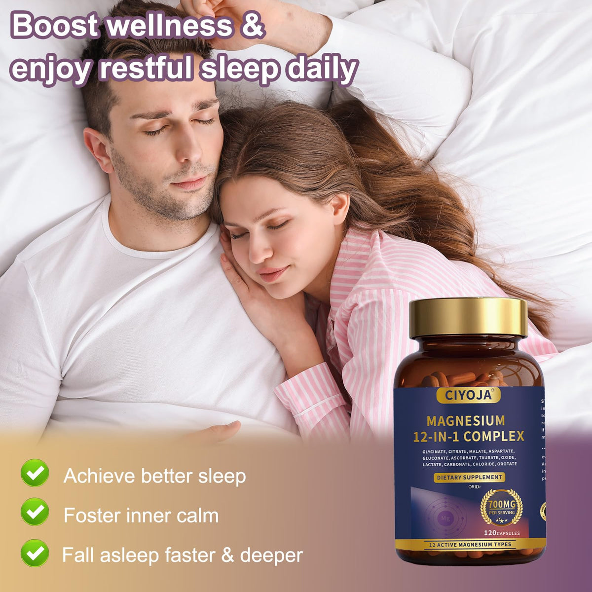 12-in-1 Magnesium Complex for Women Men: Magnesium Glycinate 700mg with Citrate, Malate Taurate Chelated Forms - High Absorption Magnesium Supplement for Relaxation Muscle Heart - 120 Vegan Capsules CIYOJA buy supplements Au