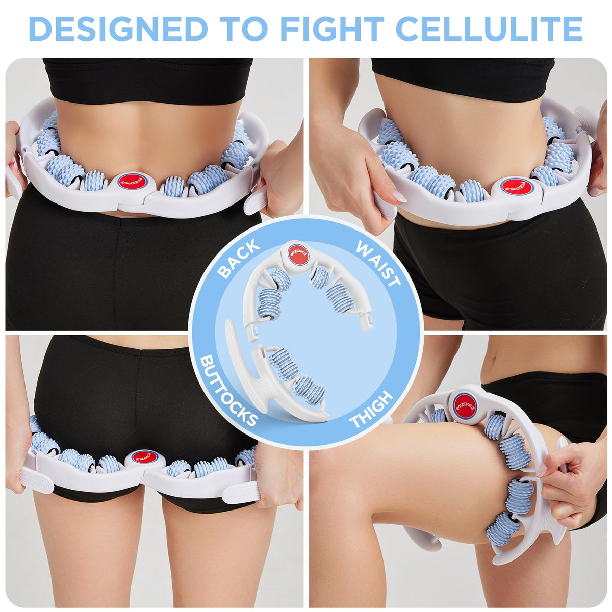 MZDXJ Cellulite Massage Tool - Lymphatic Drainage Massager - Muscle Roller, Deep Fascia Massage, Dimpled Skin Removal, Legs/Thighs/Buttocks, Anti-Cellulite Roller, Smooth Skin (14 Wheel - Blue) MZDXJ buy supplements Au