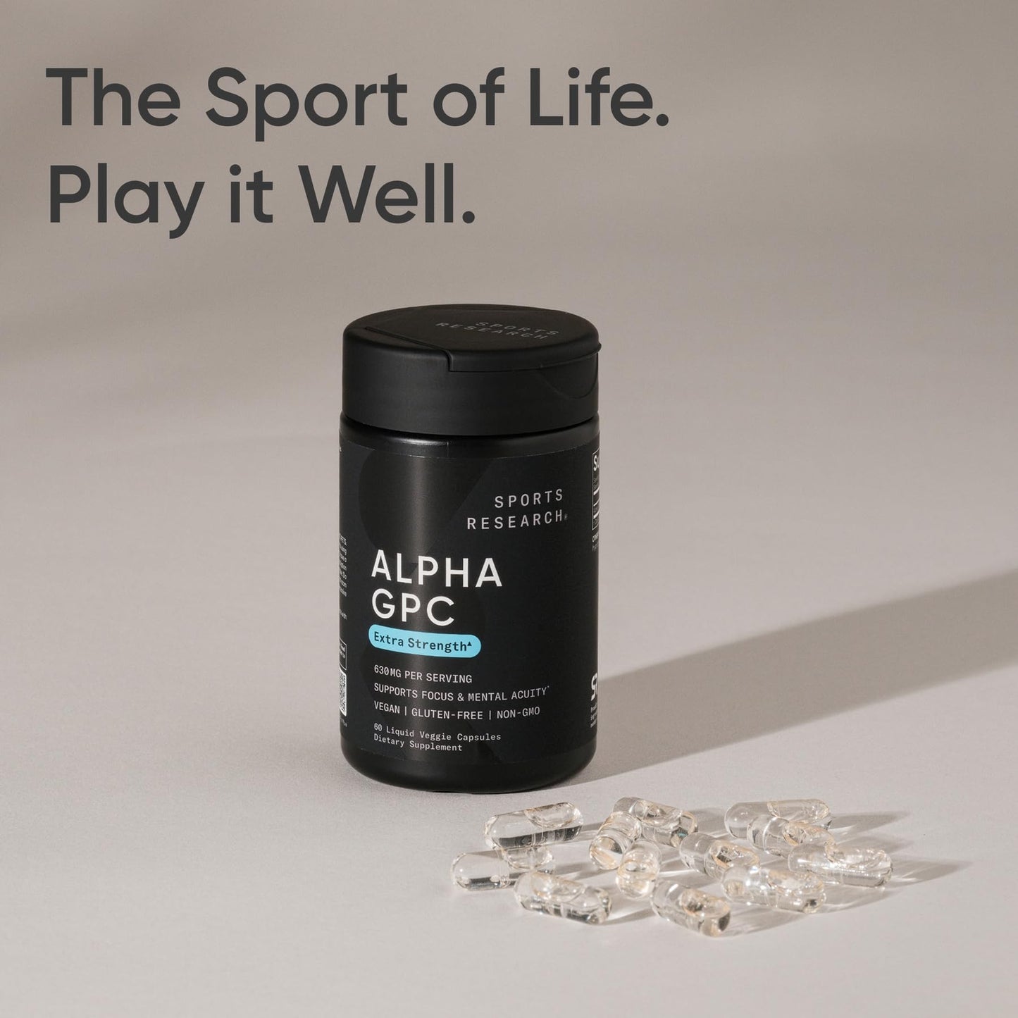 Sports Research® Alpha GPC 630mg (Extra Strength) - Bioavailable Source of Choline - Focus & Cognitive Support for Women & Men - Vegan Certified · Non-GMO · Gluten Free - 60 Liquid Capsules Sports Research buy supplements Au