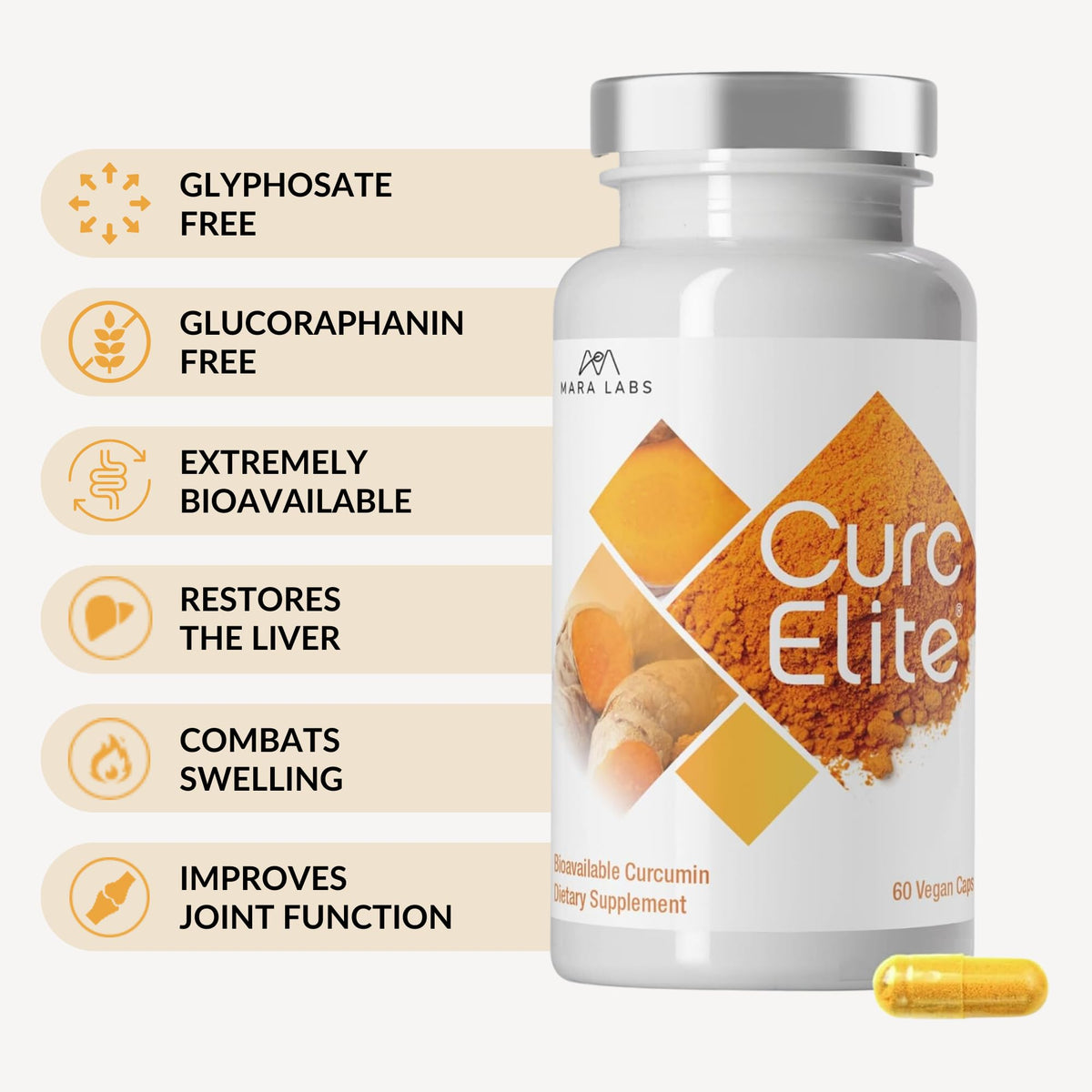 Mara Labs CurcElite Curcumin | Turmeric Extract 95% Curcuminoids | Vegan, No Fillers, and Non-GMO | 60 Vegan Capsules BrocElite buy supplements Au
