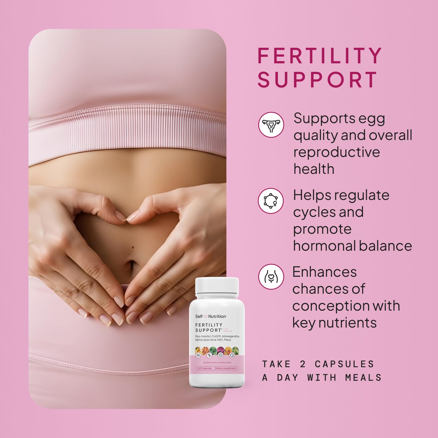 SELF NUTRITION Fertility Support for Women | Conception for Her, Coenzyme Q10, Ashwagandha, Myo-Inositol & More| Support Cycle Regularity & Ovulation| Vegan, Non-GMO, USA Made-60 Capsules SELF NUTRITION buy supplements Au