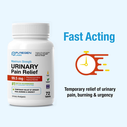 Puregen Labs Urinary Pain Relief | Phenazopyridine HCl 99.5mg Tablets | Maximum Strength OTC for Fast Relief of UTI Pain, Burning and Bladder discomfort – 72 Count Tablets P Puregen Labs buy supplements Au