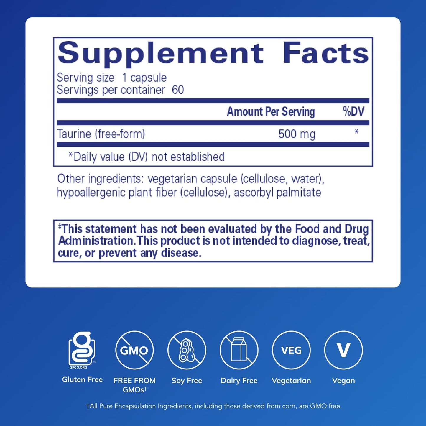 Pure Encapsulations Taurine 500 mg | Amino Acid Supplement for Liver, Eye Health, Antioxidants, Heart, Brain, and Muscles* | 60 Capsules Pure Encapsulations buy supplements Au