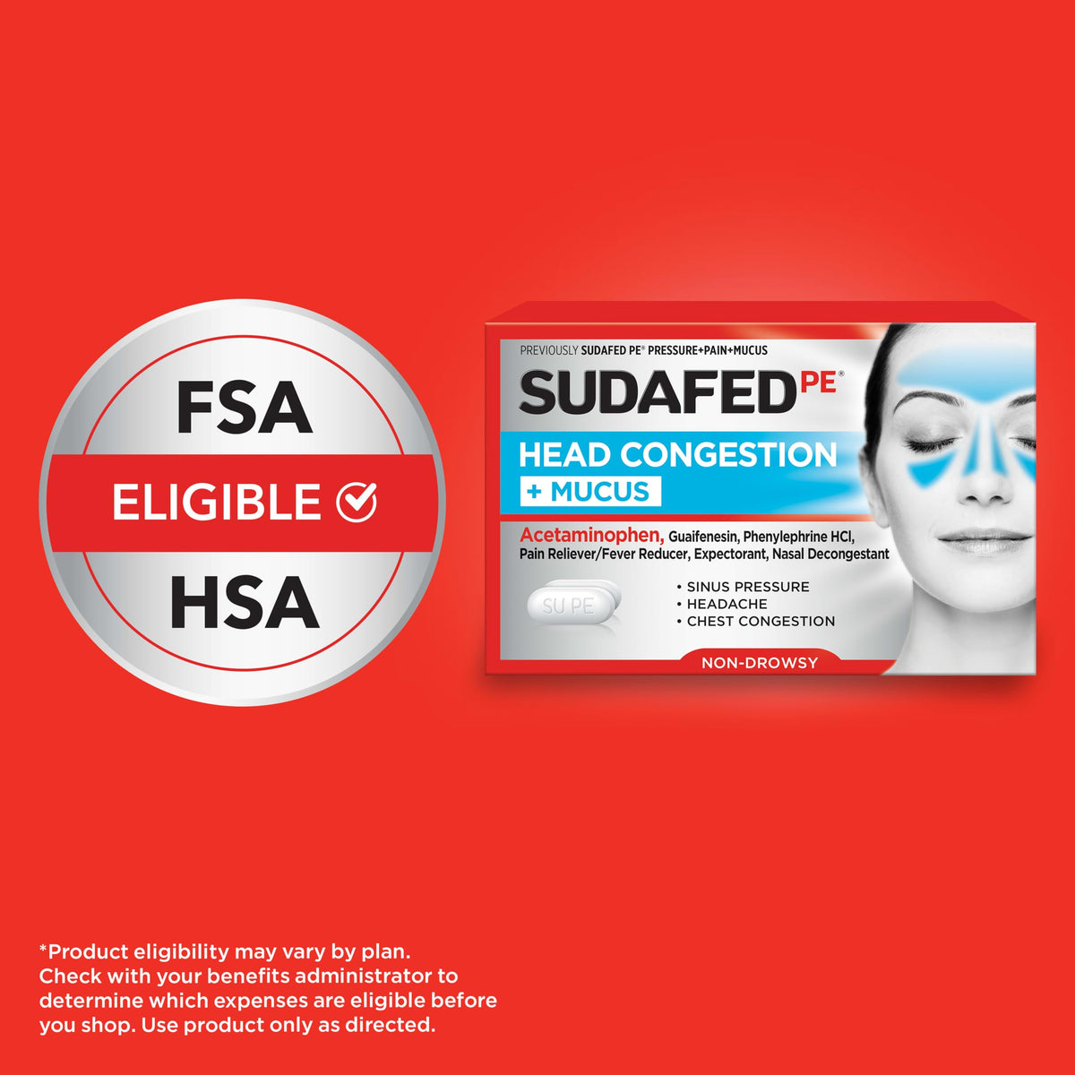 Sudafed PE Head Congestion + Mucus Relief Tablets for Sinus Pressure, Congestion, & Headache, Non-Drowsy Decongestant with Acetaminophen, Guaifenesin & Phenylephrine HCI, 24 ct Sudafed buy supplements Au