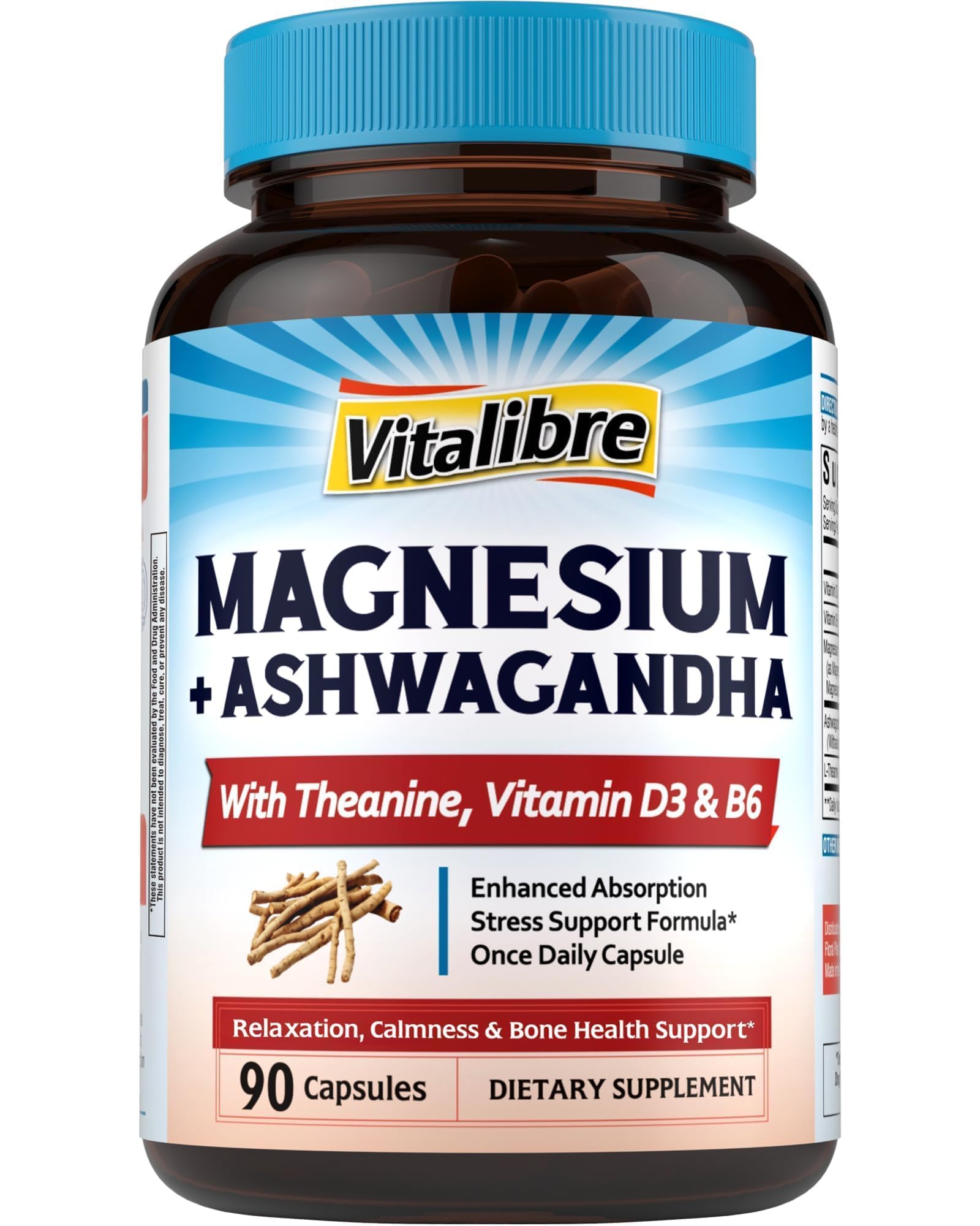 Vitalibre Magnesium + Ashwagandha supplement bottle on a white background