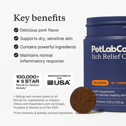 PetLab Co. – Skin Moisture Bundle: Itch Relief Chews Designed to Support Optimum Skin Condition & Occasionally Itchy Skin 30 Count & Dog Paw Balm to Support & Moisturize Dry Paws 2.4 Ounces