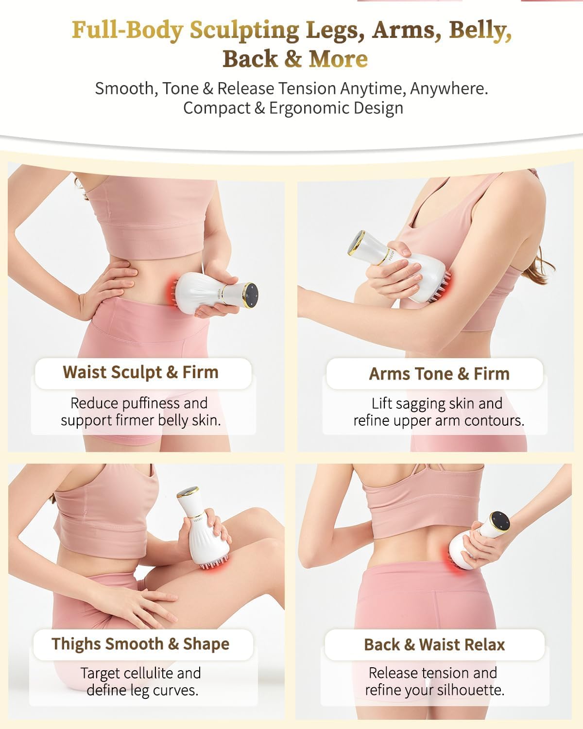 FEEJOY Lymphatic Drainage Massager & Massage Tool, Body Sculpting Machine & Fascia Blaster for Cellulite with Microcurrent, Light, Heat & Vibration, for Legs, Arms & Belly (White) FEEJOY buy supplements Au